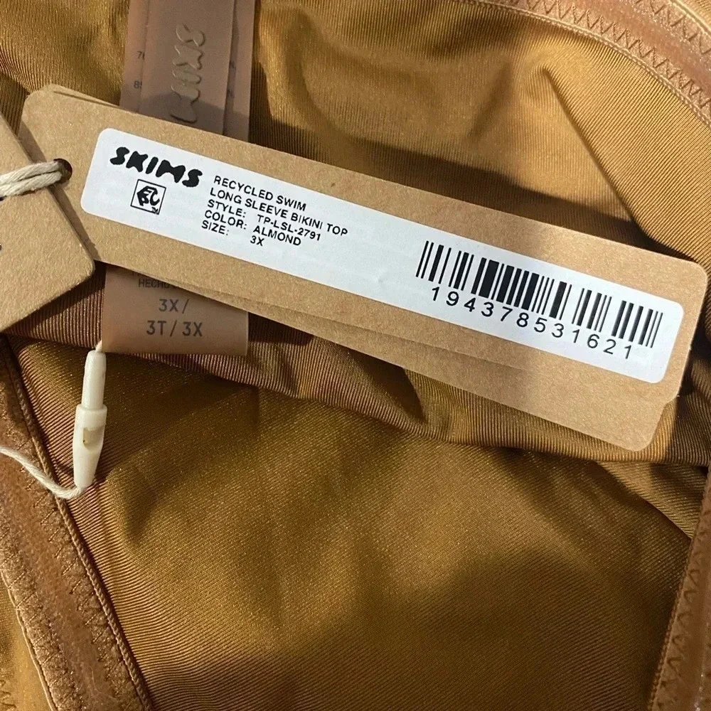 SKIMS Signature Swim Long Sleeve Bikini Top ALMOND size 3X new with tags